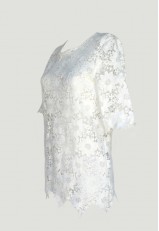 Blusa blanca de vestir encaje macramé con manga