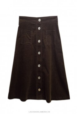 Falda de pana marrón con botones
