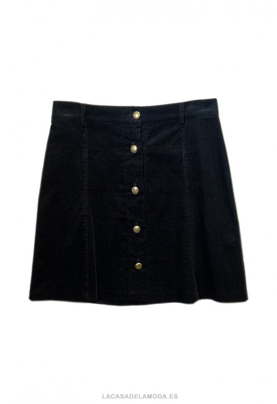 Falda de pana negra corta con botones