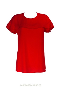 Blusa roja de vestir o para la oficina de manga corta